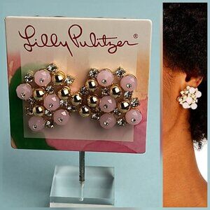 Lilly Pulitzer Post Earrings Pop The Bubbly Pink Gold Metallic Resort Co…